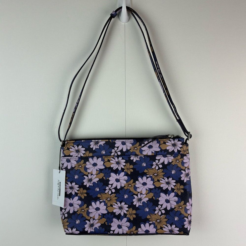 NWT Vera Bradley trellis floral large hipster faux leather shoulder bag purse